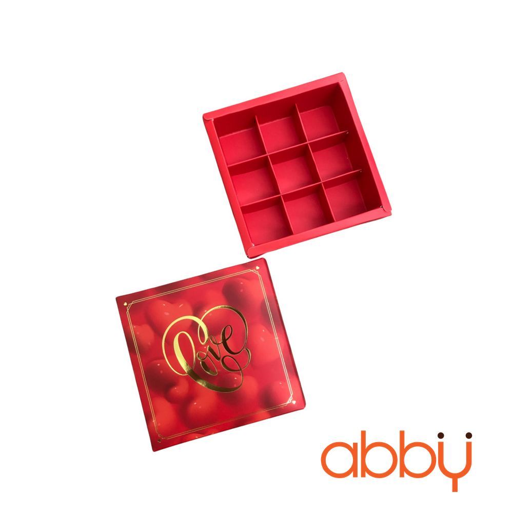 Hộp socola hình vuông 9 viên màu đỏ ép nhũ Love - Abby - Đồ làm ...